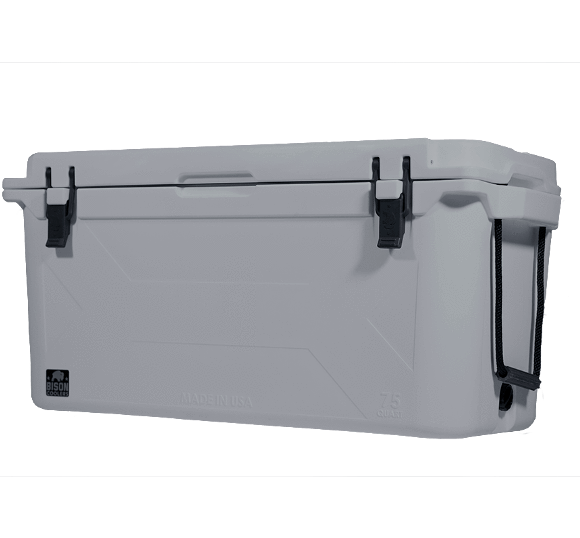 75 Quart Ice Chest Cooler at Bison Coolers - The 75 Quart cooler is the best large cooler available. 75 Quarts is sufficient as a hunting cooler for your wild game, marine cooler for your big catch or camping cooler guaranteed to keep your food fresh and drinks ice cold.  