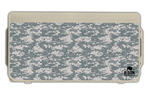 Bison Coolers Digital Camo Lid Graphic. Raised anti-skid texture, 10 mil thickness for added durability and UV resistant to maintain sharp colors. 